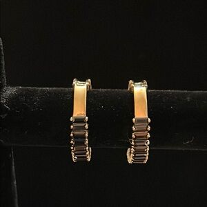 925 Thailand Elegant Gold and Black Hoop Earrings